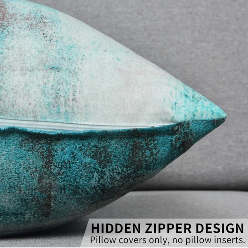 Luxury Home | Modern Aqua Teal & Grey Abstract Oil Painting Throw Pillow Covers